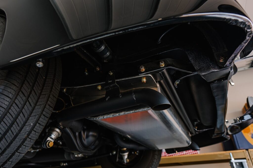Underside of a black classic car